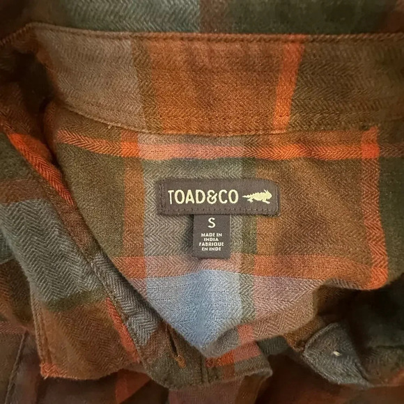 TOAD & CO x Womens Flannel Blue Orange Half button Granola Girl Mountain sz s - Picture 2 of 7